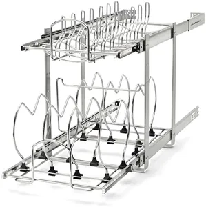 Rev-A-Shelf 2-Tier Kitchen Cabinet Pullout 12" Cabinet Organizer for Pots, Pans, and Lid Cookware, Adjustable Heavy Duty Wire, Chrome, 5CW2-1222-CR