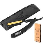 MARKHOR® Cut Throat Razor Kit, Matte Black with 24K Gold Plated Straight Razor, Professional Barber Premium Quality Edge Moustache & Beard Shaving Single Blade