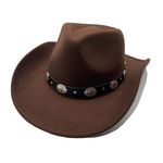 Willheoy Cowboy Hat for Women Western Hat for Men Cowboy Felt Hat Adjustable Outdoor Hat with Shapeable Brim Brown