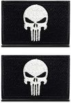 2 Pcs Punisher Tactical Patch Military Army Skull Shoulder Armband Patches Full Embroidered Sew on Fabric Patch for Cap Bag Jackets Clothes Bags with Hook Loop Backing Decorative Appliques