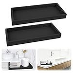 Vanity Tray for Bathroom, 2 Pcs Bathroom Tray Organiser Small Black Tray, Toilet Tank Storage Tray Silicone for Tissue, Candle, Towel, Plant, Jewelry, Perfume, Shampoo