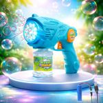 VikriDA Bubble Gun Machine for Kids 4–8 | Automatic Bubble Blasters with Refill Solution Bottles | Outdoor Summer Toy for Parties & Play - Blue