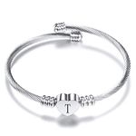 Luluadorn Women Heart T Initial Letter Charm Cuff Bracelets Expandable Stainless Steel Alphabet Name Bangle Bracelets Birthday Gifts