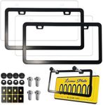 Aootf License Plate Frames Covers - Stainless Steel Black Car Tag Holder and Clear Flat Shield, Unbreakable Front Rear Protector with Screws Caps, 2 Sets