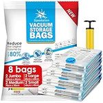 Vacuum Storage Bags - Pack of 8 (2 Jumbo + 2 Large + 2 Medium + 2 Small) ReUsable with free Hand Pump for travel packing | Best Sealer Bags for Clothes, Duvets, Bedding, Pillows, Blankets, Curtains