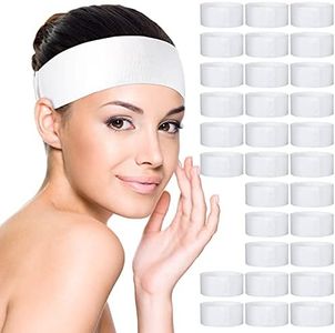 140 Pieces Disposable Spa Facial Headbands with Convenient Closure, White Stretch Facial Headwraps Soft Skin Care Hair Band for Women Girls Salons