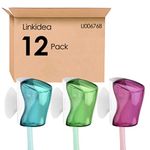 Linkidea Travel Toothbrush Head Covers with Suction Cup, Portable Wall Mount Toothbrush Holder, Toothbrush Cap Case Box Convenient for Travel, Outdoor (12 Pcs)