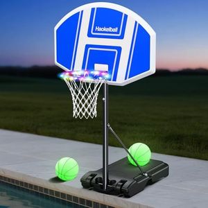 35.4" x 23.6" Large Pool Basketball Hoop, Adjustable Height 41"-59", Basketball Hoop for Pool with Light, Includes 2 Balls and Pump, Outdoor Family Fun, Pool Basketball Set for Kids and Adults