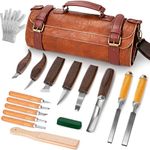 K KERNOWO Woodworking Set 17PCS Wood Tools Kit for Whittling & Carving, Including Premium PU Leather Wrap for DIY Beginners and Enthusiasts