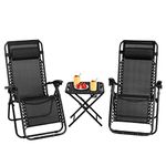 S AFSTAR Zero Gravity Chairs Set of 2, 3 PCS Folding Zero Gravity Lawn Chair Set with Side Table Cup Holders & Adjustable Headrest, Reclining Patio Chairs, Zero Gravity Lounger for Patio Poolside