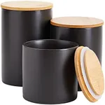 Farmlyn Creek Set of 3 Matte Black Kitchen Canister with Airtight Wooden Bamboo Lids, Kitchen Counter Containers, Food Storage Jars, Ideal for Storing Sugar, Coffee and Other Dry Goods, (3 Sizes)