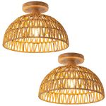 2 Packs Boho Chandelier Rattan Ceiling Light Fixtures Boho Lamp Shade Flush Mount Ceiling Light Hand-Woven Small Chandelier Light for Hallway Bedroom Kitchen Nursery Chandelier