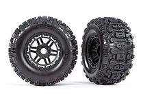 Traxxas Sledgehammer Tires & Wheels, Assembled, glued (Black Wheels, Dual Profile (2.8' Outer, 3.6' Inner), Sledgehammer Tires, Foam Inserts) (2) (17mm splined) (TSM Rated)