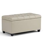 Modern Home 1 Seater Luper Tufted Storage Ottoman Pouffes With Storage Satin Cream Color Leather Standard Size, Off-White