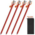 Tent Stakes, 4/8/12/16 Pack Heavy Duty Lightweight 9" Aluminum Tent Stakes Pegs with Rope Head and Storage Bag, Canopy Stakes Pegs for Camping, Canopy, Outdoor(4 Pack Red)