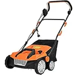 Goplus 2-in-1 Corded Lawn Dethatcher with 4 Cutting Heights, 15-Inch 13 Amp Electric Scarifier w/ 50L Collection Bag, 2 Removable Blades