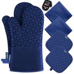 KEGOUU Oven Mitts and Pot Holders 6pcs Set, Kitchen Oven Glove High Heat Resistant 500 Degree Extra Long Oven Mitts and Potholder with Non-Slip Silicone Surface for Cooking