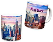 Sweet Gisele | New York City Theme Mugs | Ceramic NYC Coffee Cup | Downtown Manhattan Skyline | Empire State Building, Statue of Liberty, Brooklyn Bridge | Great Novelty Gift | 11 Fl. Oz (Purple)