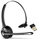 Delton 10X Trucker Bluetooth Headset, Wireless Headphones w/Microphone, Over The Head Single Earpiece with Mic for Skype, Call Centers, Truck Drivers - 18Hrs (with USB Dongle)