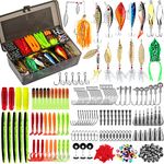 PLUSINNO Fishing Accessories Kit, Fishing Tackle Box with Tackle Included, Fishing Hooks, Fishing Weights, Spinner Blade, Fishing Gear for Bass, Bluegill, Crappie…