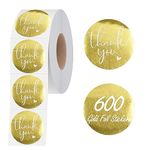 600 PCS Thank You Stickers or Seals, Gold Foil Round Labels Permanent Adhesive Thank You Seals with Perforation Line for Handmade Crafts, Small Business,Gift Box and Business Use (1.5" in Diameter)