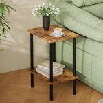 APICIZON 2 Tier Side Table, Narrow End Table with Storage Shelf, Bedside Table Nightstand for Small Spaces, Bedroom, Living Room, Entryway, Farmhouse, No-Tool Assembly, Rustic Brown