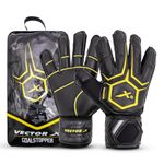 Vector X Goal Stopper Goalkeeper Gloves, Soccer Gloves, Goalie Gloves, Breathable Football Gloves| 4mm Latex Material to Give Protection| for Kids Youth & Adult (Black, Size: 9)