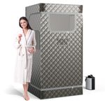 COSTWAY Portable Sauna Steam for Home, Full Body Sauna Tent Steam Room with 3L Steamer Generator, Remote Control and Folding Chair, Personal Home Sauna Pod Box for Therapy Detox Slimming (Grey)