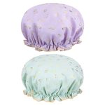 2 Pcs Shower Cap Elastic Band Waterproof Bath Caps Double Layers Reusable With Ruffled Edge Covering Ears for Girls and Women