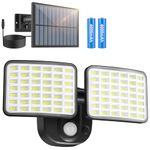 YTKIH Rechargeable Battery Lights 3 Months Endurance, Motion Sensor Outdoor Flood Light Supports Solar & USB Charging, 2500LM Solar Outdoor Lights for Yard, Garage, Garden, Patio, Entryways