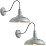 GOALPLUS Outdoor Gooseneck Barn Light, 10'' Diameter Galvanized Steel Finish Exterior Waterproof Wall Lantern Farmhouse Wall Sconce, 2 Pack