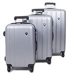 Set of 3 Light Weight Hardshell 4 Wheel Travel Trolley Suitcase Luggage Set Holdall Case Spinner (Silver)