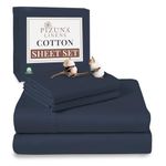 Pizuna Cotton King Size Bed Sheets Set Dark Blue, 400 Thread Count 100% Long Staple Combed Cotton Sateen Weave King Size Sheet Set with Deep Pocket fit Upto 15 Inch (100% Cotton King Sheet Set)