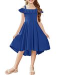 Arshiner Girl's Stretchy A-Line Swing Flared Party Dress with Pockets for 4-12 Years Kids,Royal blue,11-12 years