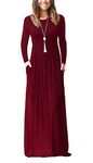 AUSELILY Women Long Sleeve Loose Plain Plus Size Maxi Dresses Casual Long Dresses with Pockets (Wine Red,L)