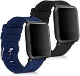 kwmobile Straps Compatible with Huami Amazfit Bip/Bip Lite Straps - 2X Replacement Silicone Watch Bands - Black/Dark Blue