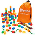 BMTOYS Threading Beads for 5 Year Olds - 70 Stringing Lacing Beads Crafts Toy with Travel Bag - Montessori Toys for Kids 5 6 7 8 Year Old Occupational Therapy Autism Fine Motor Skills Activities