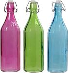2PK Swing Top Color Glass Bottles w Airtight Stopper-33.75oz(1000 ml) Flip Top - For Oil & Vinegar, Wine Beverage, Homemade Juice, Smoothies,(Not For Carbonated Beverages) Random Colors Shipped