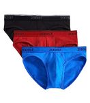 2(X)IST Men's Cotton Stretch No Show 3-pack briefs underwear, Scotts Red/Black/Skydiver, M UK