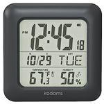 KADAMS Bathroom Digital Clock with Large LCD Screen - Shower Wall Clock Water Resistant Temperature & Humidity Display Calendar Display 4 Mounting Options, Black