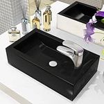 Basin with Faucet Hole Rectangular Ceramic Black 46x25.5x12 cm, CIADAZ Wash Basin, Bathroom Sink,Washbasin, Cloakroom Sink, Counter Top Basin