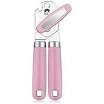 Rainspire Can Opener Manual Handheld Strong Manual Can Opener Smooth Edge Cut, Can Opener Heavy Duty, Comfortable Soft Handle, Built-in Bottle Opener, Pink