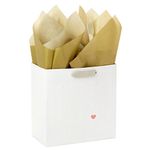 Hallmark Signature Studio 7" Medium Gift Bag with Tissue Paper (Embossed Hearts, White, Pink, Gold) for Birthdays, Mother's Day, Baby Showers, Bridal Showers