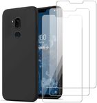 KZIOACSH Case for LG G7 ONE/LG G7, Flexible TPU Shockproof Rugged Proctective Phone Case Ultra Slim Matte Black Soft Touch Anti-Scratch Non-Slip Bumper Cover with 3 Tempered Glass Screen Protector