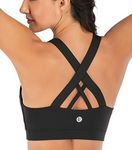 RUNNING GIRL Sports Bra for Women, Criss-Cross Back Padded Strappy Sports Bras Medium Support Yoga Bra with Removable Cups, A-black, M