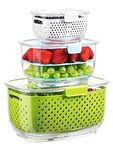 Fresh Containers,Luxear Vegetable Fruit Containers with Fresh Vent Technology,BPA - Free Produce Containers 3 Pack,Stackable Keep Fresh Containers with Lids, Drain Tray, and Bins,Fridge Fresh Containers Used in Storing Fruits Vegetables Meat Fresh Fish,Green