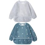 Little Dimsum Mess-Proof Baby Bibs|Infant Toddler Long Sleeve Waterproof Feeding Art Smock|Catching Food & Wipe Clean| Pack of 2 Colors Flower Sets