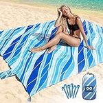 Everlasting Comfort Beach Blanket Waterproof Sandproof - Large Sand Free Beach Mat Fits Up to 10 People w/Stakes, Storage Bag - Oversized Microfiber Polyester Essentials for Beach, Picnic, Concert