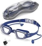 Aegend Swim Goggles, Swimming Goggles No Leaking Full Protection Adult Men Women Youth (Navy Blue/Transparent with earbuds)