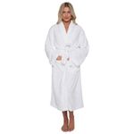 GC GAVENO CAVAILIA Hug & Snug Plain Women's Robes with Pockets, Flannel Fleece Ladies Dressing Gown For Women UK, Fluffy Snuggle White Bath Robe, Shawl Collar Womens Bathrobes